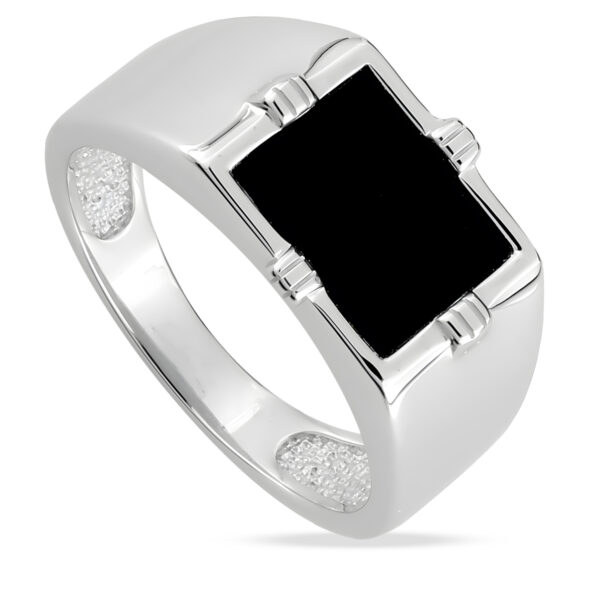 Chevalière femme - Argent rhodié - Onyx