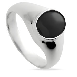 Chevalière femme - Argent rhodié - Onyx