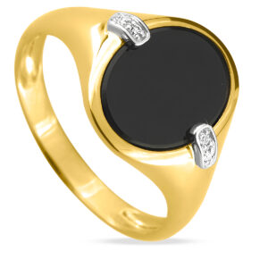 Chevalière homme - Or 9k rhodié - Diamant 0.02ct GH P2 - Onyx