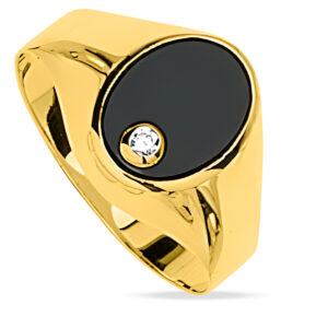 Chevalière homme - Or 18k - Diamant 0.02ct - Onyx