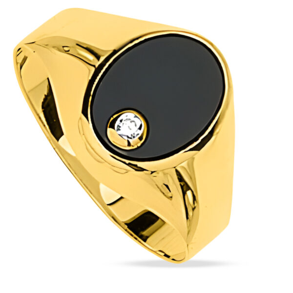 Chevalière homme - Or 18k - Diamant 0.02ct - Onyx